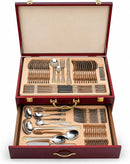 Faqueiro Düsseldorf 84 Peças Aço Inox 18/10 Detalhes Dourados Maleta Luxuosa Completo para 12 Pessoas Talheres Servir Jantar Presente Sofisticado Fino Mesa Luxo